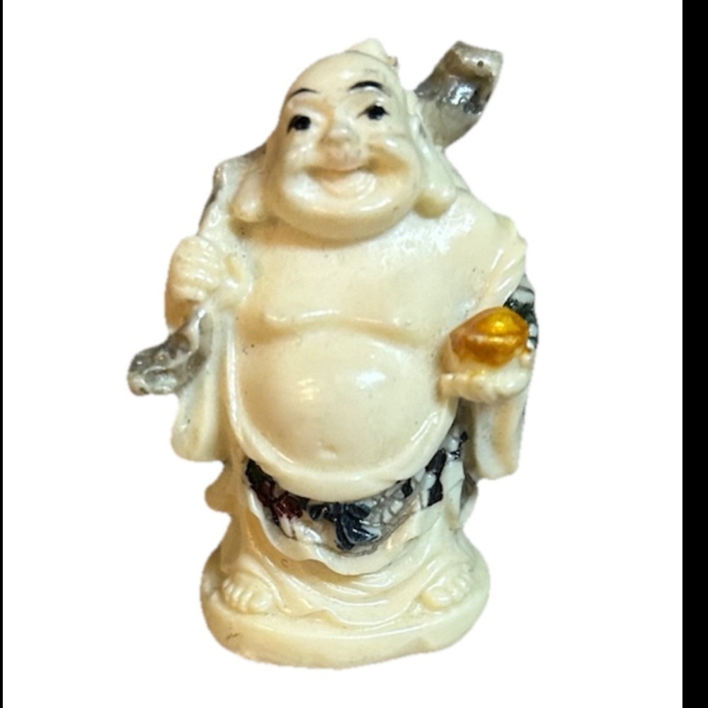 Vintage Buddha Statue Figure Miniature Oriental Decor Knapsack Pot of Gold 2”